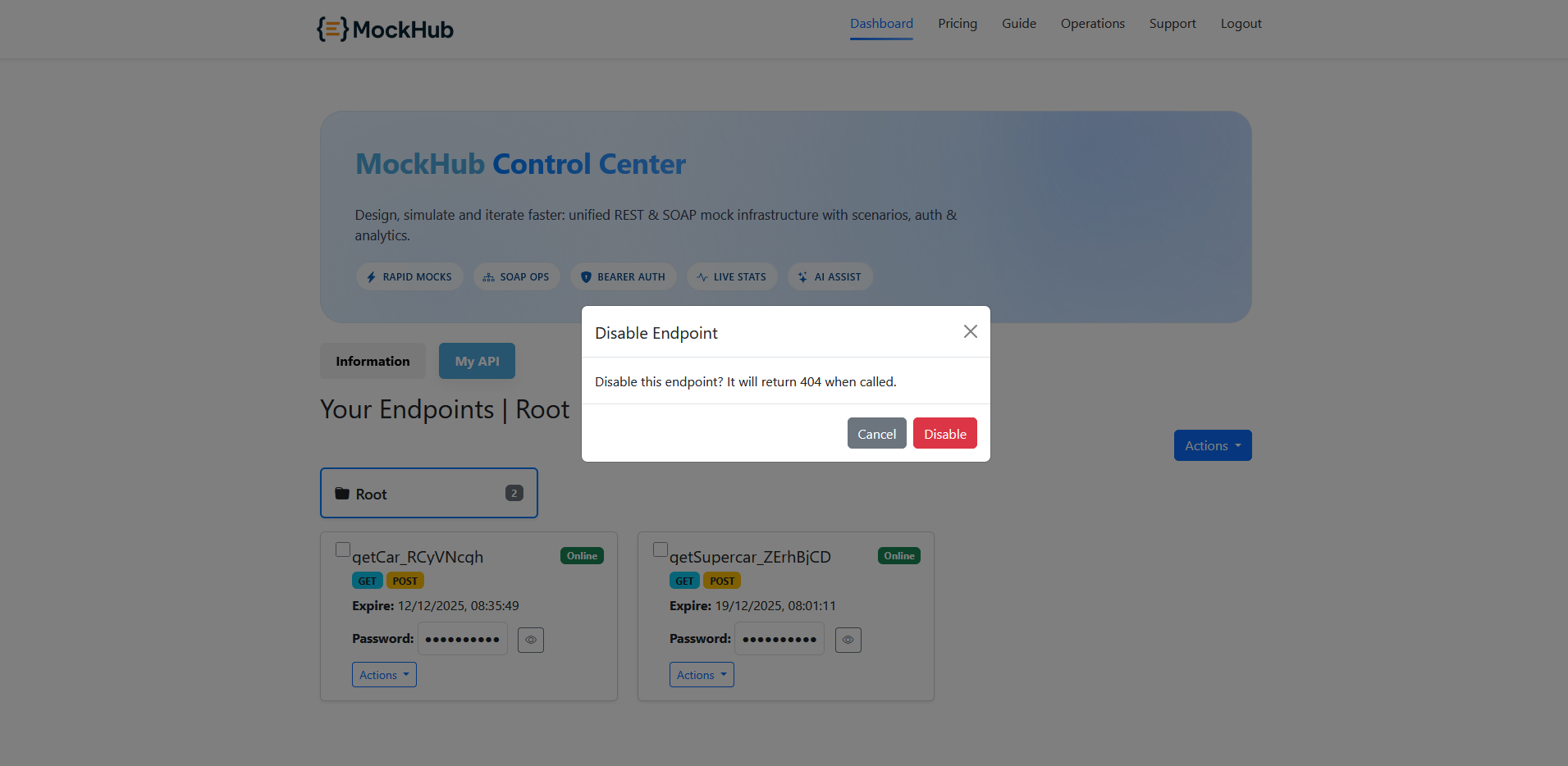 Confirm disable popup